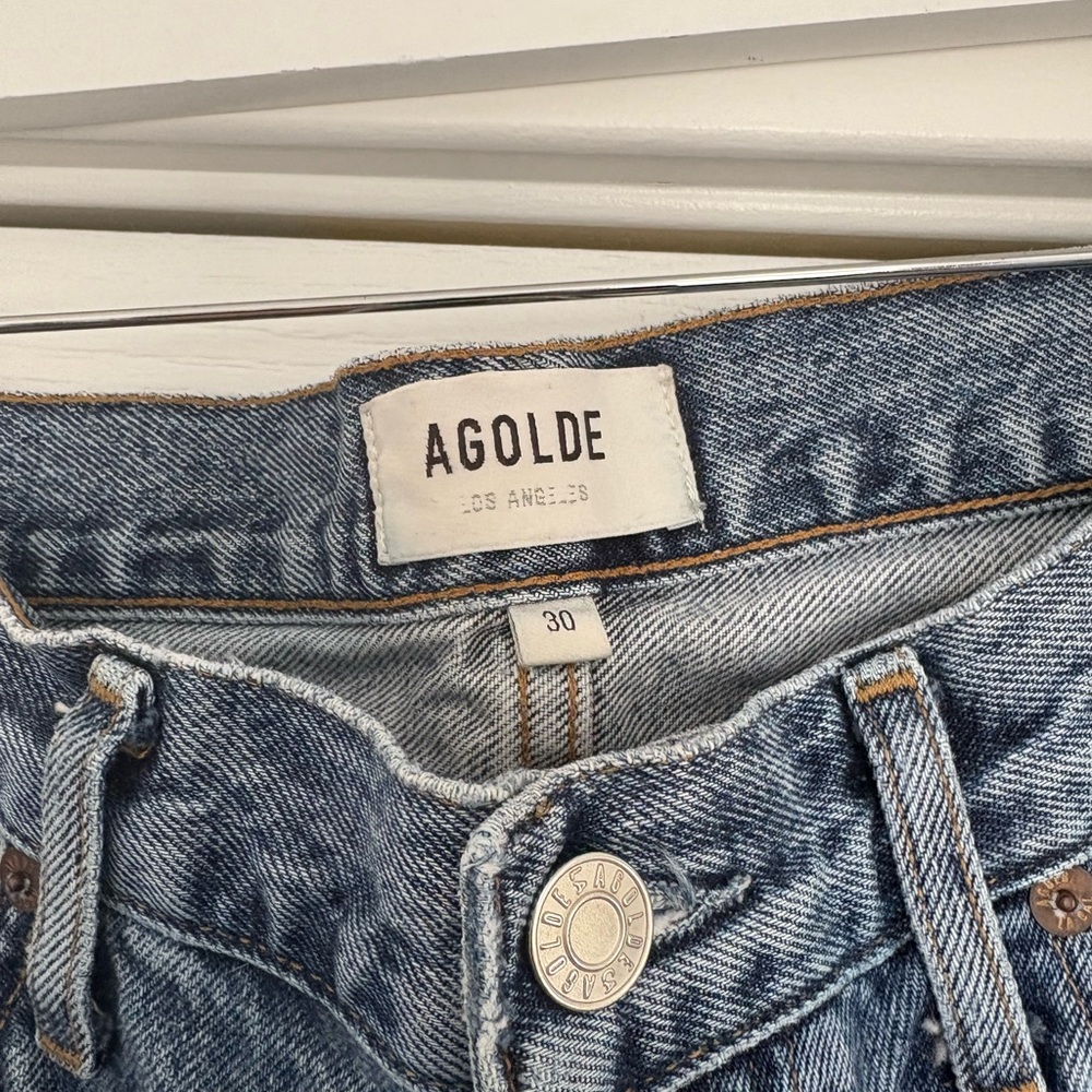 Agolde Light Blue Distressed Straight Leg Jeans - Picture 4 of 6